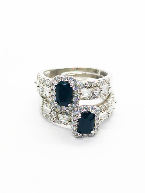 Black Stone Silver Ring with Diamonds (Adjustable) - Image 2