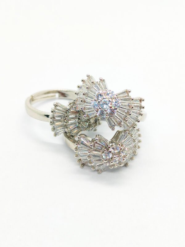 Butterfly-Shaped White Gemstone Ring with Diamond Accents (Adjustable) - Image 2