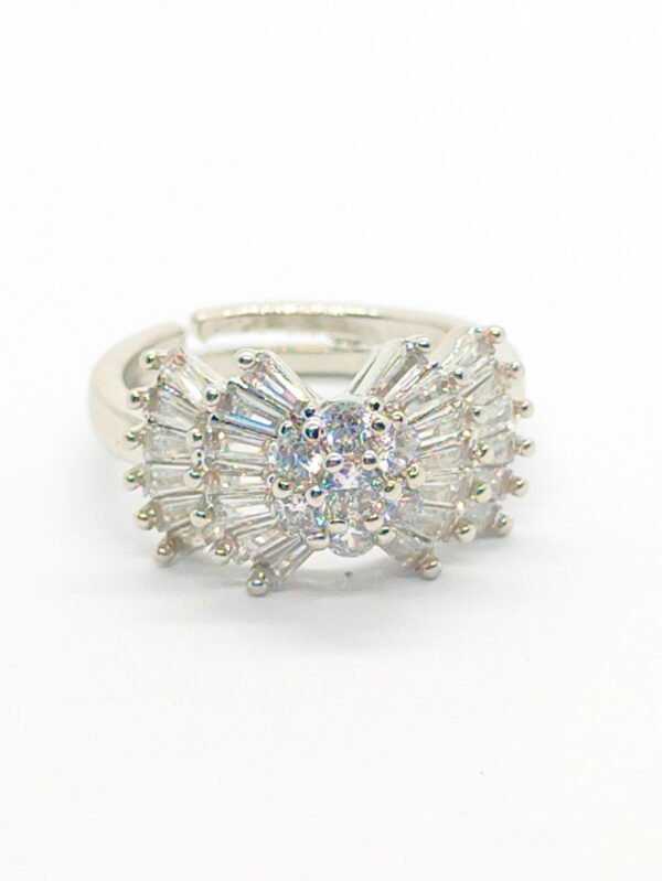 Butterfly-Shaped White Gemstone Ring with Diamond Accents (Adjustable)