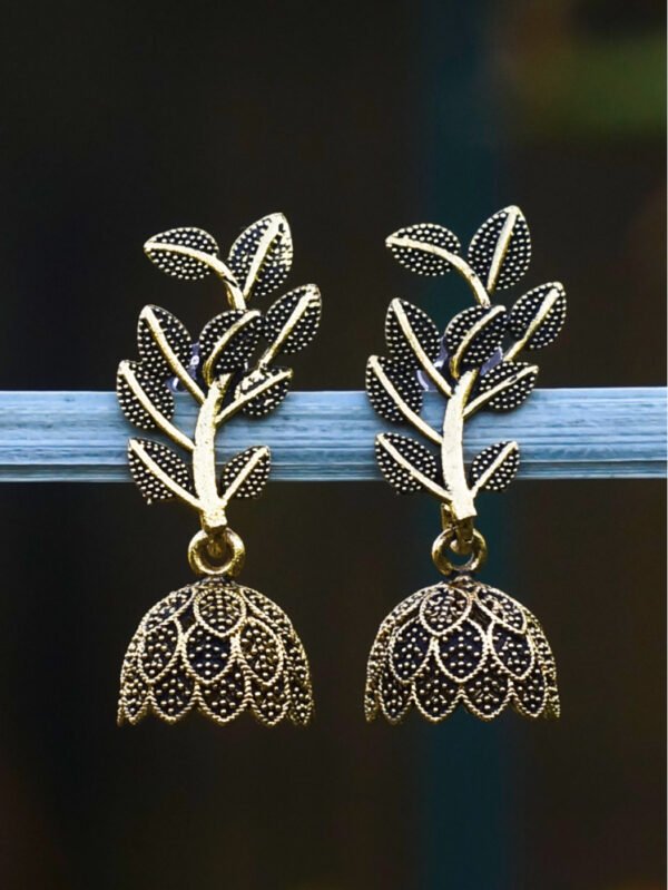 Golden Leaf and Filigree Bell Drop Earrings