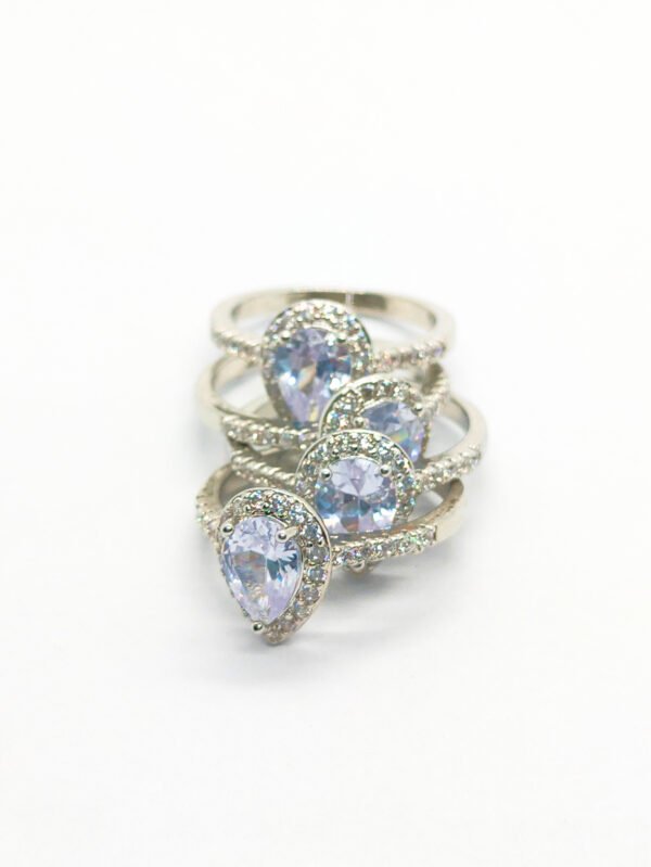Heart-Shaped White Gemstone Ring with Diamond Halo (Adjustable) - Image 2