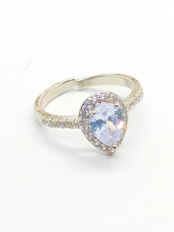 Heart-Shaped White Gemstone Ring with Diamond Halo (Adjustable)