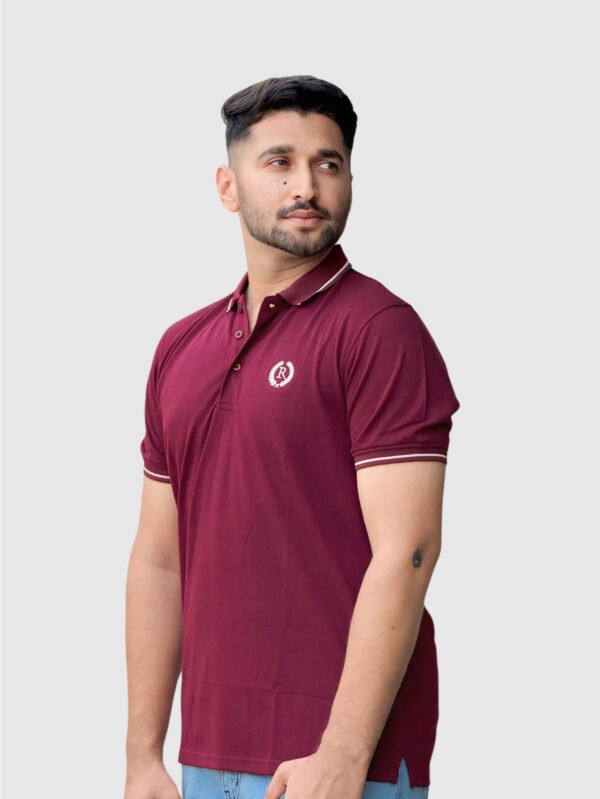 Maroon Polo Shirt with White Stripe Detailing - Image 2