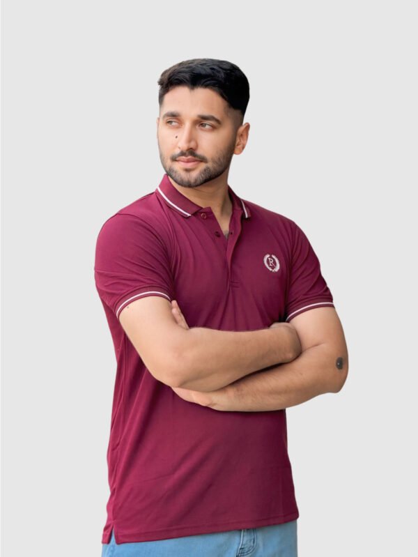 Maroon Polo Shirt with White Stripe Detailing