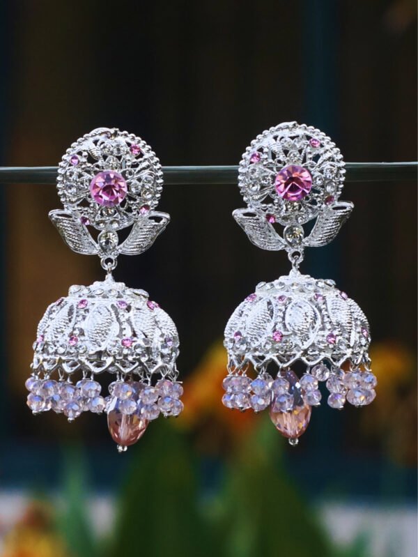 Pink Crystal Jhumka Earrings