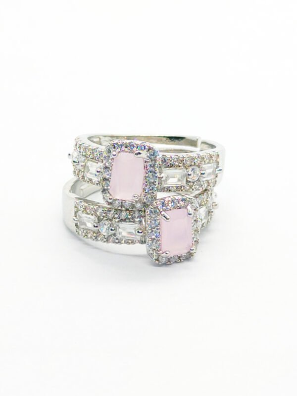 Pink Stone Ring with Diamond Accents (Adjustable) - Image 2