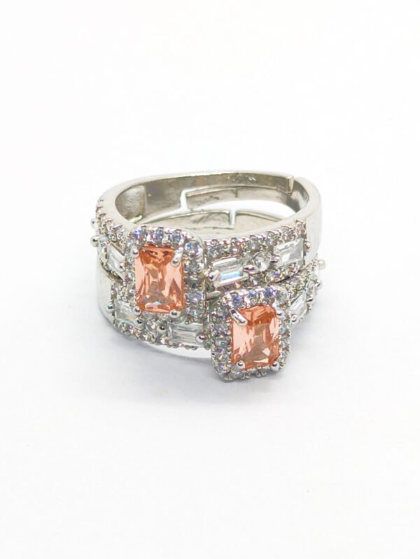 Pinkish-Red Gemstone Ring with Diamond (Adjustable) - Image 2