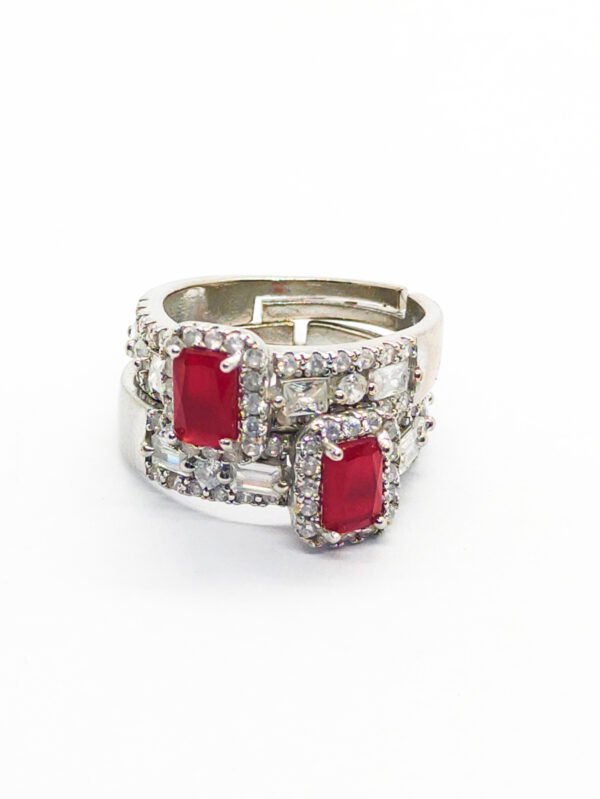 Red Stone Ring with Diamond Border (Adjustable) - Image 2