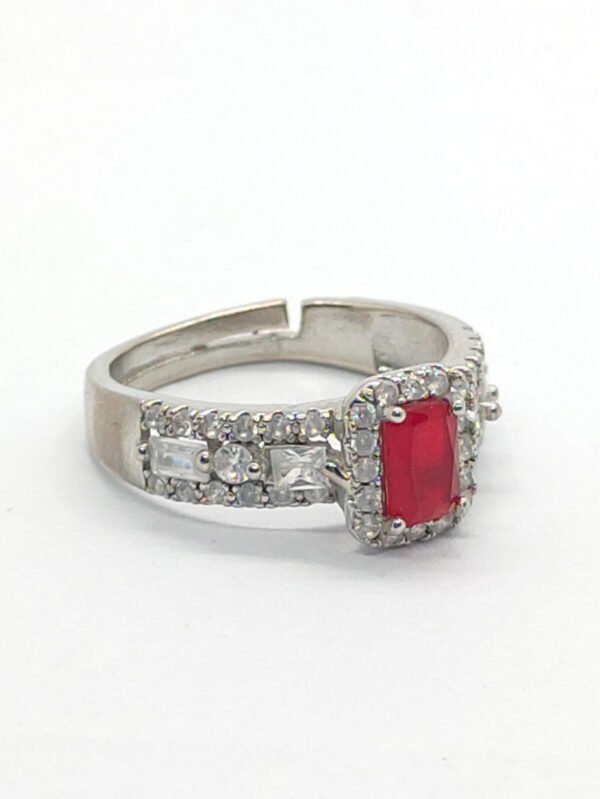 Red Stone Ring with Diamond Border (Adjustable)