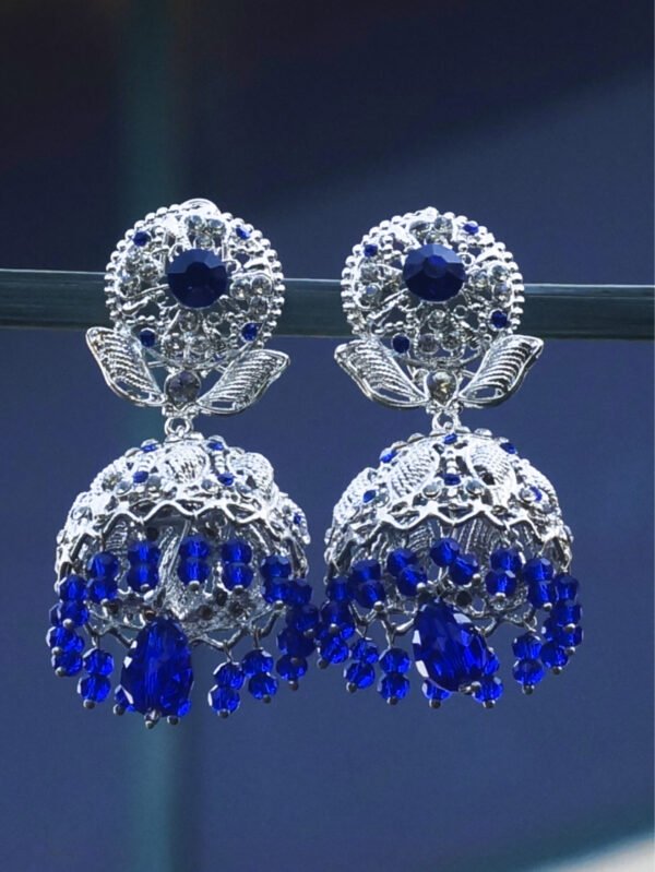 Royal Blue Crystal Jhumka Earrings