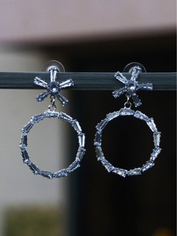 Silver Crystal Hoop Earrings with Star Accents