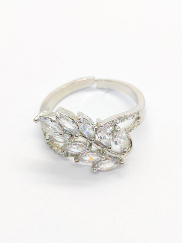 Silver Leaf Design Ring with Multiple Stones (Adjustable)