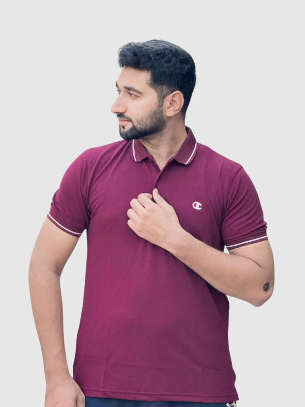 Maroon Champion Shirt with White Stripe Detailing